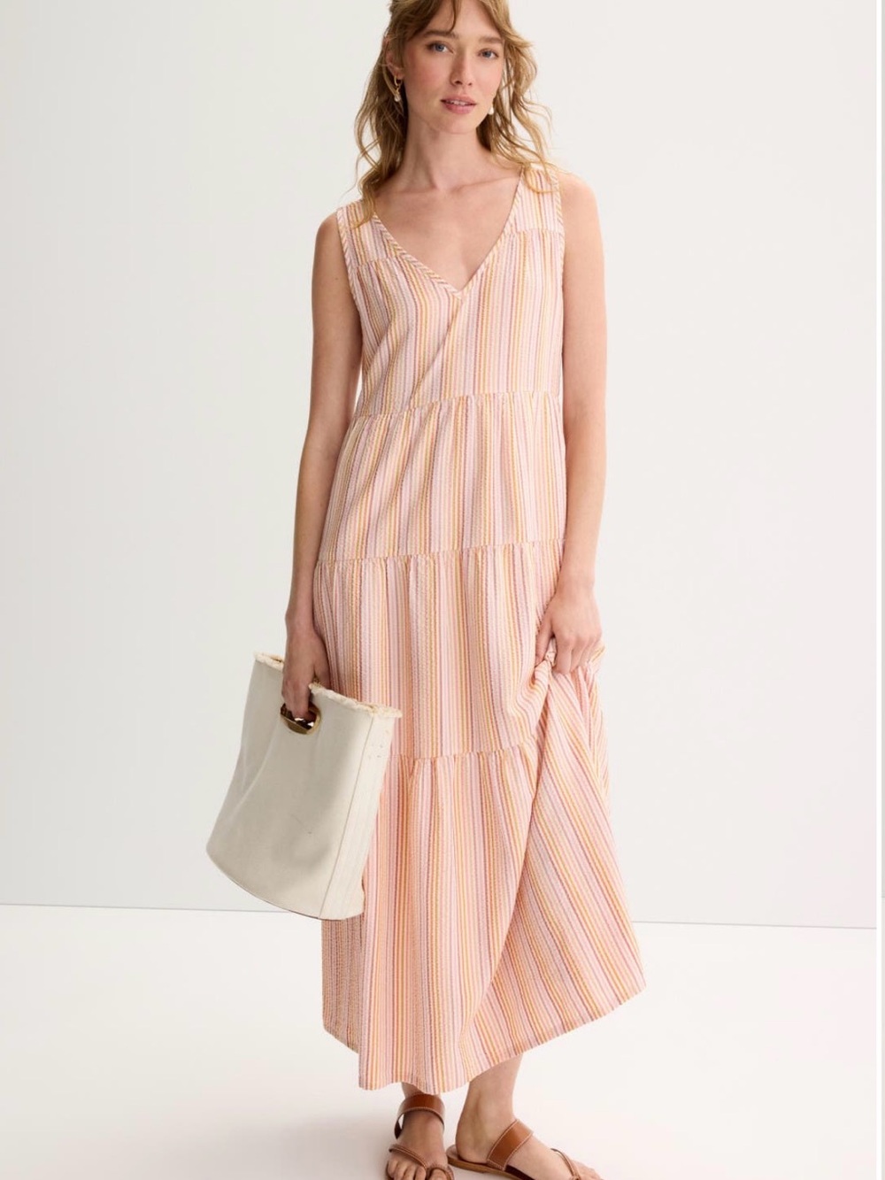 Marine Layer Corinne Striped Seersucker Maxi Dress Size Small (POCKETS!)